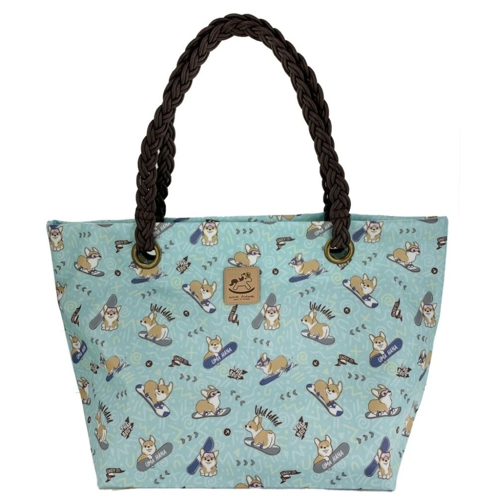 Waterproof Snow Corgi Woven Tote Shoulder Bag